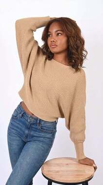 Altar'd State Tan Ribbed Balloon Sleeve Cropped Knit Sweater